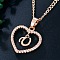 Heart Brass Micro Pave Clear Cubic Zirconia Pendant Necklaces, Rose Gold, Letter U, 17.72 inch(45cm)