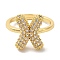 Rack Plating Letter Brass Micro Pave Clear Cubic Zirconia Adjustable Rings for Women, Real 18K Gold Plated, Letter X, 14.5x11.5mm, Inner Diameter: 17mm