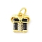 Brass Micro Pave Cubic Zirconia Pendants, Gift Charms, Long-Lasting Plated, Cadmium Free & Lead Free, Rack Plating, Real 18K Gold Plated, with Jump Ring, Black, 10.5x9.5x3mm, Hole: 3mm