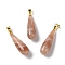 Natural SunstoneTeardrop Pendants, with Ion Plating(IP) Golden Plated Brass Findings, 26.5x7.5mm, Hole: 4.3x3.5mm
