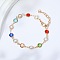 Brass Glass Link Chain Bracelets for Women, with Imitation Pearl, Flower, 7-1/8 inch(18cm)