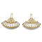 Brass Micro Pave Clear Cubic Zirconia Pendants, Cadmium Free & Nickel Free & Lead Free, Fan, Golden, 20x22x2mm, Hole: 1mm