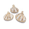 Electroplate Shell Pendants, with Brass Findings, Shell, Golden, 15~25x16~30x8~11mm, Hole: 2mm