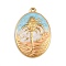 304 Stainless Steel Colorful Enamel Pendants, Ion Plating(IP), Oval Charms, Real 18K Gold Plated, 36.5x25x3.5mm, Hole: 2mm