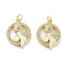 Brass Micro Pave Clear Cubic Zirconia Pendants, Cadmium Free & Lead Free, with Synthetic Opal and Jump Rings, Real 18K Gold Plated, Ring with Bird Charms, White, 21.5x16.5x4mm, Hole: 3mm