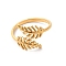 Ion Plating(IP) 304 Stainless Steel Leaf Open Cuff Ring for Women, Golden, US Size 8 1/2(18.5mm)