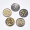 Natural Grey Agate Cabochons, Flat Round with Nordic Pagan Pattern, 25x5.5mm