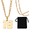 1Pc 304 Stainless Steel Figaro Chain Number Pendant Necklaces, 1Pc Rectangle Velvet Pouches, Golden, 24.21 inch(61.5cm), Pendant: 18.5x19mm