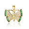 3Pcs Brass Micro Pave Cubic Zirconia Pendants, Cadmium Free & Nickel Free & Lead Free, Butterfly Charms, Real 18K Gold Plated, 22x16x2.4mm
