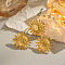 Stainless Steel Textured Flower Stud Earring & Ring Sets, Real 18K Gold Plated, Flower: 27.2~28mm, Inner Diameter: 17.6mm