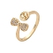 Bowknot Brass Micro Pave Cubic Zirconia Cuff Ring Setting, Cup & Peg Ring Settings for Half Drilled Beads, Real 14K Gold Plated, US Size 6(16.5mm)