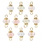 Crackle Glass Connector Charms, Rondelle Links with Golden Plated Brass Double Loops, Mixed Color, 13.5x8mm, Hole: 1.8mm and 2.8mm