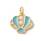 Rack Plating Brass Enamel Pendants, with Glass Pearl and Jump Ring, Long-Lasting Plated, Cadmium Free & Lead Free, Sea Shell, Real 18K Gold Plated, Sky Blue, 17x15x3mm, Hole: 3mm