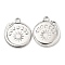 Non-Tarnish 304 Stainless Steel Pendants, Flat Round with Snake & Moon Phases Charm, Stainless Steel Color, 23x20.5x2mm, Hole: 2mm