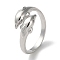 Brass with Cubic Zirconia Open Cuff Rings, Dolphin, Platinum, US Size 7(17.3mm)