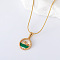 3Pcs Ocean Series Stainless Steel Enamel Flat Round with Sea Whale Pendant Necklaces for Women, Golden, Green, 15.75 inch(40cm)