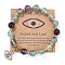 Natural Fluorite Round Beads Stretch Bracelets, Alloy Micro Pave Clear Cubic Zirconia Evil Eye Charm Bracelets for Women, 7-1/2 inch(19cm)