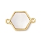 Brass Pave Natural White Shell Connector Charms, Real 18K Gold Plated, Long-Lasting Plated, Lead Free & Cadmium Free, Rack Plating, Hexagon, 11.5x18x2mm, Hole: 1.4mm