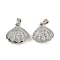Brass Micro Pave Cubic Zirconia Pendants, Cadmium Free & Lead Free, Shell Shape Charms, with ABS Imitation Pearls, Platinum, 13x13x6mm, Hole: 4x2.5mm