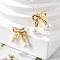 304 Stainless Steel Plastic Pearl Stud Earrings, Ion Plating(IP), Bowknot, Real 14K Gold Plated, 17x19.5mm