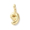 Brass Pendants, Number Charms, Rack Plating, Long-Lasting Plated, Lead Free & Cadmium Free, Real 18K Gold Plated, 14.5x9x4mm, Hole: 4x2.5mm