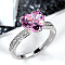 Brass Micro Pave Cubic Zirconia Finger Rings for Women, Heart, Platinum, Violet, US Size 7(17.3mm)