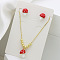 Alloy Enamel Pendant Necklaces & Stud Earrings Sets, Golden, Mushroom, 12x9mm & 500mm