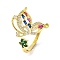 Butterfly Cubic Zirconia & Glass Open Cuff Ring, Brass Finger Rings for Women, Cadmium Free & Nickel Free & Lead Free, Real 18K Gold Plated, Inner Diameter: 16mm