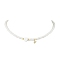 Brass Micro Pave Grade AAA Cubic Zirconia Letter Pendant Necklaces, Heart & Round Baking Painted Pearlized Glass Pearl Beaded Necklaces for Women, Letter V, 15.20 inch(38.6cm)