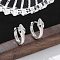 Brass Cubic Zirconia Hoop Earrings, Snake, Platinum, 13x4.5x10.5mm