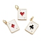 Playing Card Rack Plating Brass Enamel Pendants, with Jump Ring, Cadmium Free & Lead Free, Long-Lasting Plated, Ace of Hearts & Diamond & Club Charm, Real 18K Gold Plated, 15x12x1.5mm, Hole: 3mm