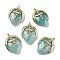 Natural Amazonite Pendants, with Brass Finding and Cubic Zirconia, Straberry Shape Charms, Wing, Cross, Faceted, 25.5x18x7.5mm, Hole: 1.6mm