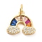 Rack Plating Brass Cubic Zirconia Charm, Rainbow Charms, Long-Lasting Plated, with Jump Rings, Cadmium Free & Lead Free, Real 18K Gold Plated, 13x14.5x2.5mm, Hole: 3.5mm