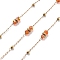 304 Stainless Steel Paperclip Chains, Ion Plating(IP), with Glass Beads, Real 18K Gold Plated, Soldered, Orange Red, 2x1x0.2mm, about 32.81 Feet(10m)/Roll