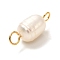 Natural Cultured Freshwater Pearl Beads Links Connectors,  with Golden 304 Stainless Steel Eye Pins, Rice, Seashell Color, 14.5~15x6mm, Hole: 2mm