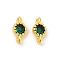 Brass Cubic Zirconia Flat Round Connector Charms, Rack Plating, Long-Lasting Plated, Golden, Dark Green, 9x4.5~5x3mm, Hole: 1mm