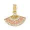 Brass Micro Pave Cubic Zirconia Pendants, with Enamel, Fan, Real 18K Gold Plated, Pink, 12.5x17x2mm, Hole: 2.5x5mm