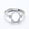 Anti-Tarnish Rhodium Plated 925 Sterling Silver Finger Ring Components, with Cubic Zirconia, Adjustable, Platinum, Tray: 10x8mm, 2.5mm, Inner Diameter: 17mm