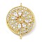 Rack Plating Brass Clear Cubic Zirconia Flat Round Connector Charms, Long-Lasting Plated, Lead Free & Cadmium Free, Real 18K Gold Plated, 25x19x4.5mm, Hole: 1.2mm