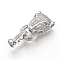 Brass Micro Pave Cubic Zirconia Fold Over Clasps, Cadmium Free & Lead Free, Cheetah Head, Platinum, 31mm, Hole: 2mm