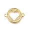 Rack Plating Brass Clear Cubic Zirconia Flat Round with Hollow Heart Connector Charms, Long-Lasting Plated, Lead Free & Cadmium Free, Real 18K Gold Plated, 16.5x23x2mm, Hole: 1.6mm
