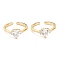 Adjustable Brass Micro Pave Clear Cubic Zirconia Cuff Rings, Open Solitaire Rings, Heart, Real 18K Gold Plated, US Size 4 1/4(15mm), Inner Diameter: 15mm