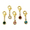 5Pcs 5 Colors 201 Stainless Steel Rhinestone Pendant Decorations, with Zinc Alloy Lobster Claw Clasps, Flat Round, Mixed Color, 24mm, 1pc/color