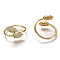 Brass Micro Pave Clear Cubic Zirconia Cuff Rings, Open Rings, Horse Eye, Long-Lasting Plated, Real 18K Gold Plated, US Size 6, Inner Diameter: 17mm