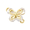 Brass Clear Cubic Zirconia Connector Charms/Links, Real 14K Gold Plated, Butterfly, 9.5x12x4mm, Hole: 1mm