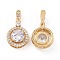 Brass Micro Pave Cubic Zirconia Pendants, Cadmium Free & Nickel Free & Lead Free, with Glass, Real 18K Gold Plated, Flat Round Charms, Clear, 23.5x13x6mm, Hole: 1.5x7mm