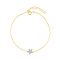925 Sterling Silver Cubic Zirconia Flower Link Bracelets, Cable Chains Bracelets for Women, Golden, 6-1/8 inch(15.5cm)