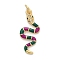 Brass Micro Pave Cubic Zirconia Pendants, with Enamel, Snake Charms, with Jump Ring, Mixed Color, 25x11x3mm