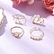 Round Natural Cultured Freshwater Pearl Finger Rings, Copper Wire Wrapped Rings, Heart & Bowknot, Golden, US Size 9 3/4(19.5mm), 4pcs/set