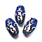 Handmade Lampwork Beads, Oval with Cat, White, 27.5~28x16x11.5~12mm, Hole: 2.2mm